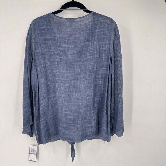 NWT Spense Women's Tie Front Embroidered Bell Sleeve Boho Top Blue Size Small - Picture 11 of 15